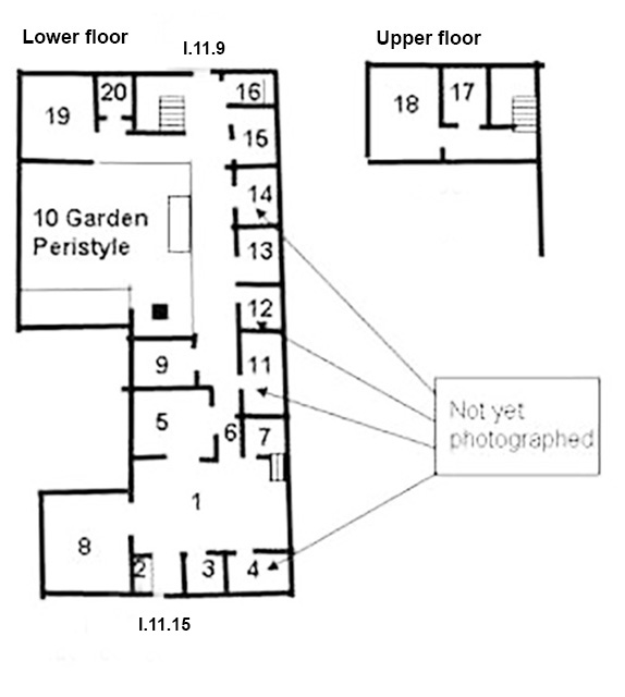 I.11.15 Pompeii. Casa del piano superiore or Casa del primo piano
Room Plan